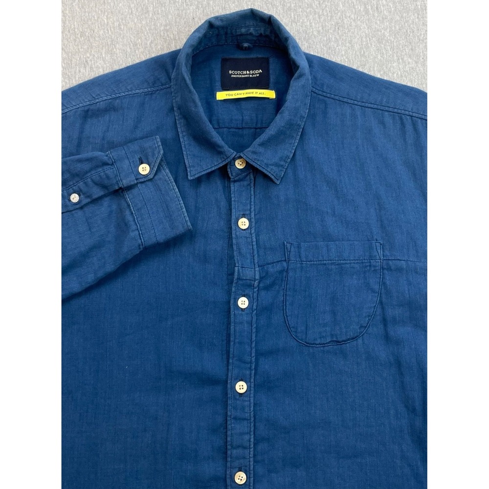 Scotch & Soda Shirt Mens Medium Blue Amsterdam Blauw 100% Cotton Button Up